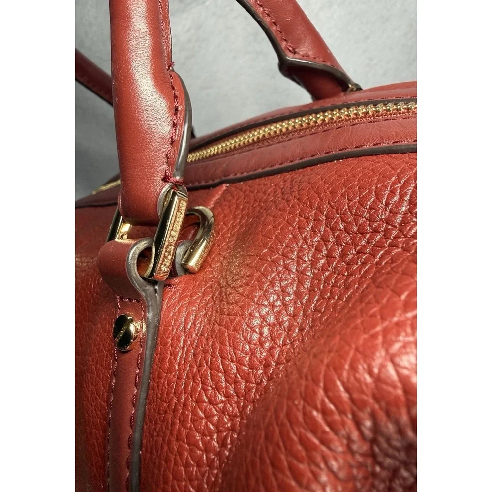 Michael Kors Bedford Pebbled Leather Satchel Crossbody Bag Oxblood Burgundy Gold